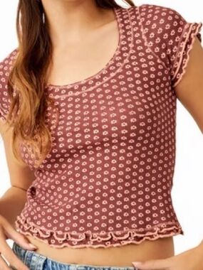 Free people Women's Floral Scoop Neck Knit Top - Rose Brick Pink